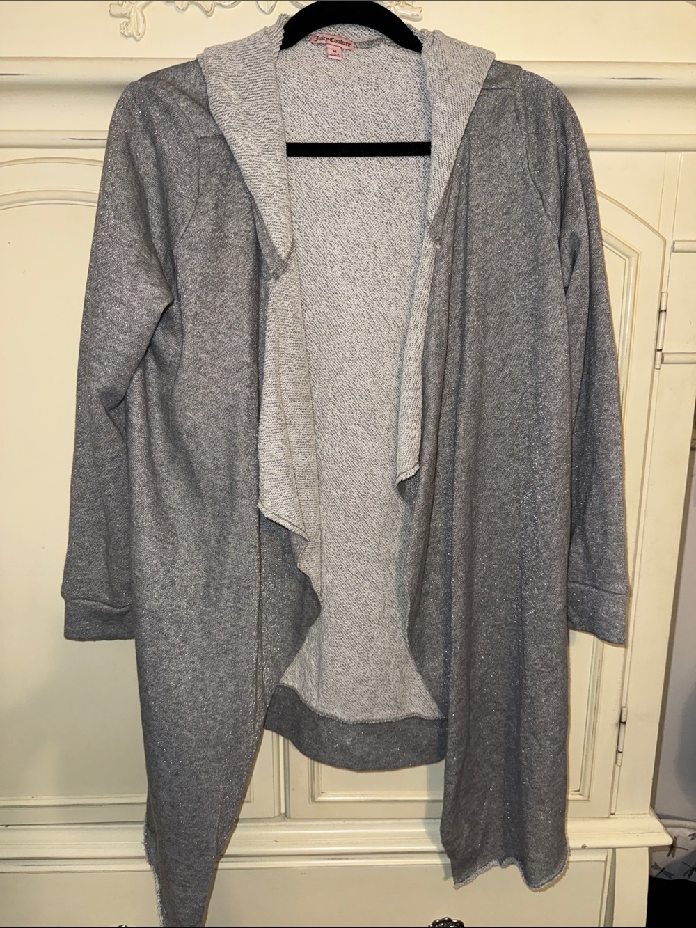Juicy Couture Light Gray Knit Hooded Cardigan shimmer medium